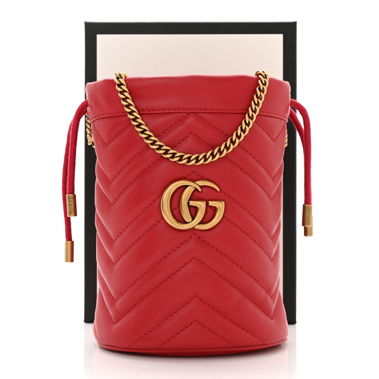 Calfskin Matelasse Mini GG Marmont 2.0 Bucket Bag Hibiscus Red
