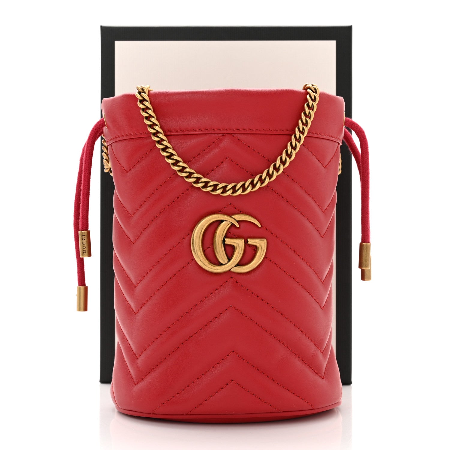 Gucci Calfskin Matelasse Mini GG Marmont 2.0 Bucket Bag Hibiscus Red 10 of 10