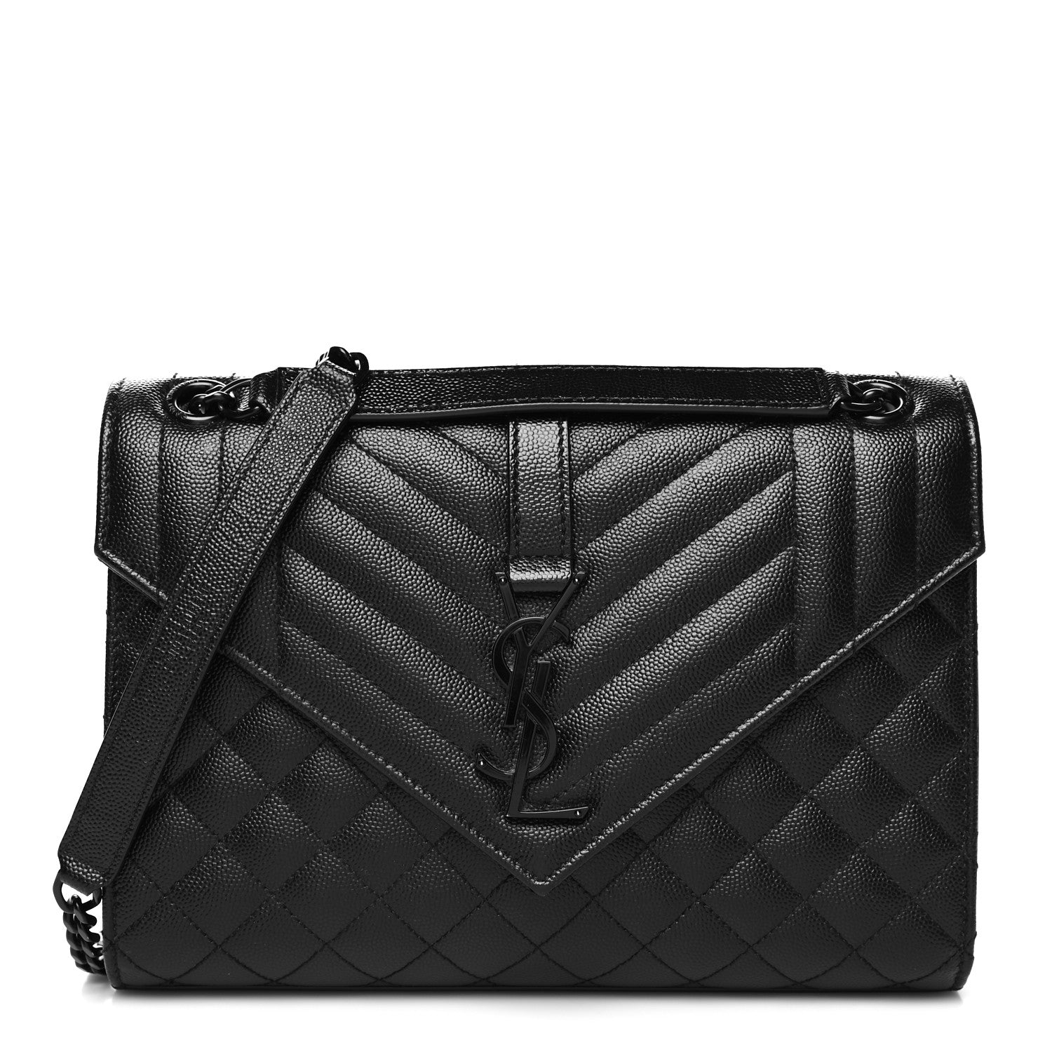 Saint Laurent Grain De Poudre Textured Mixed Matelasse Triquilt Medium Monogram Monochrome Satchel Black 1 of 10