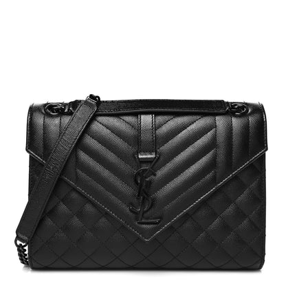 Saint Laurent Grain De Poudre Textured Mixed Matelasse Triquilt Medium Monogram Monochrome Satchel Black 1 of 10