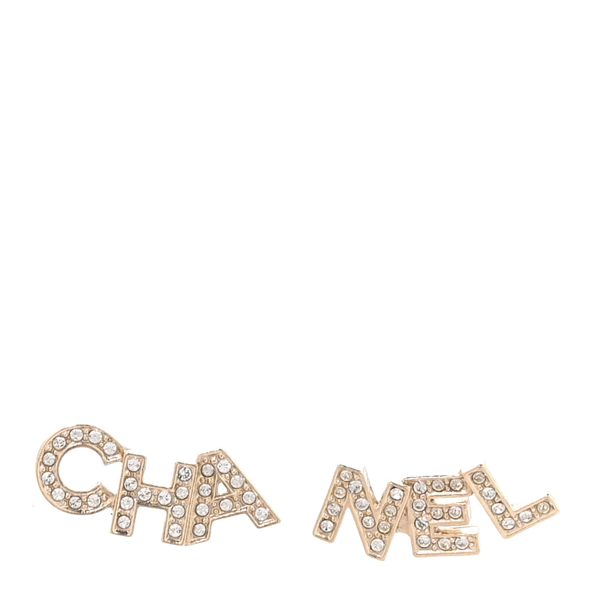 Chanel Crystal Cha-Nel Logo Earrings Gold 1 of 5