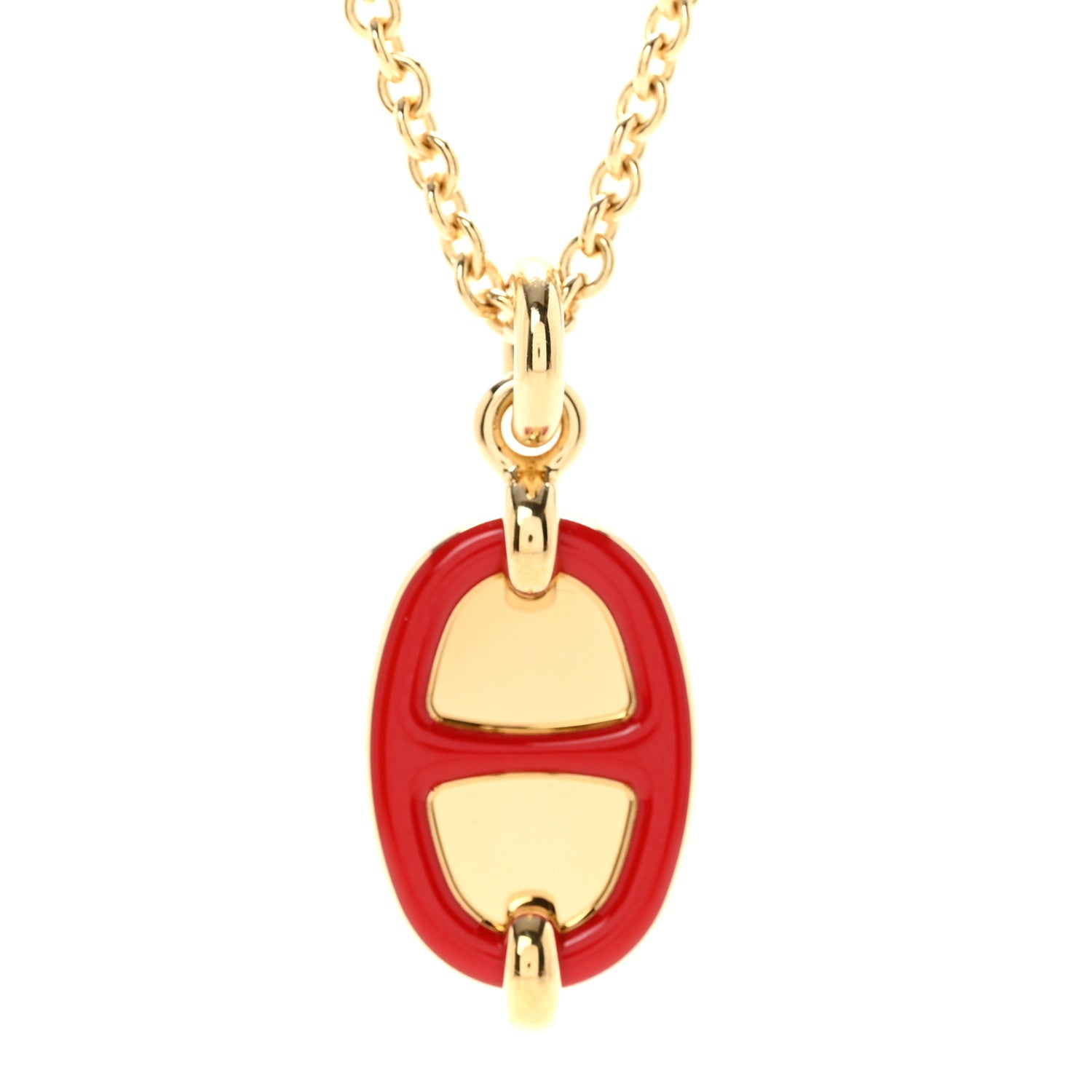 Hermes Metal Enamel Mini Maillon Pendant Necklace Rouge Vif