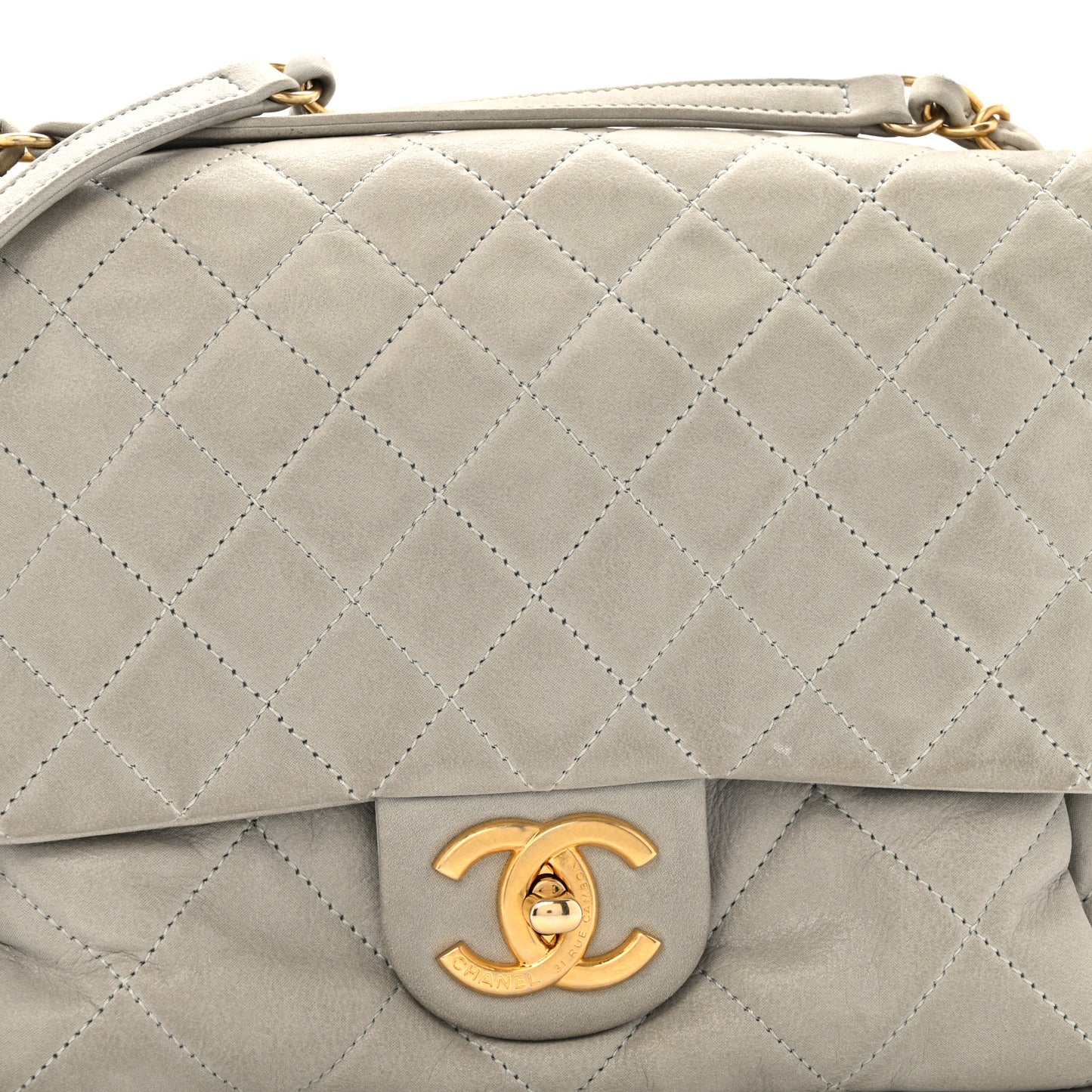 Iridescent Calfskin Quilted Large Accordion Flap Grey