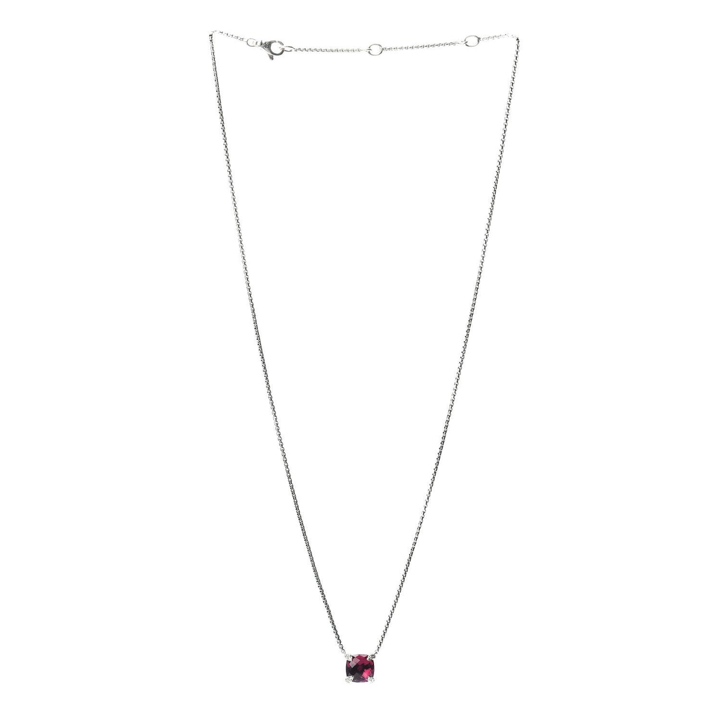 Sterling Silver Diamond Rhodolite Garnet 9mm Petite Chatelaine Pendant Necklace