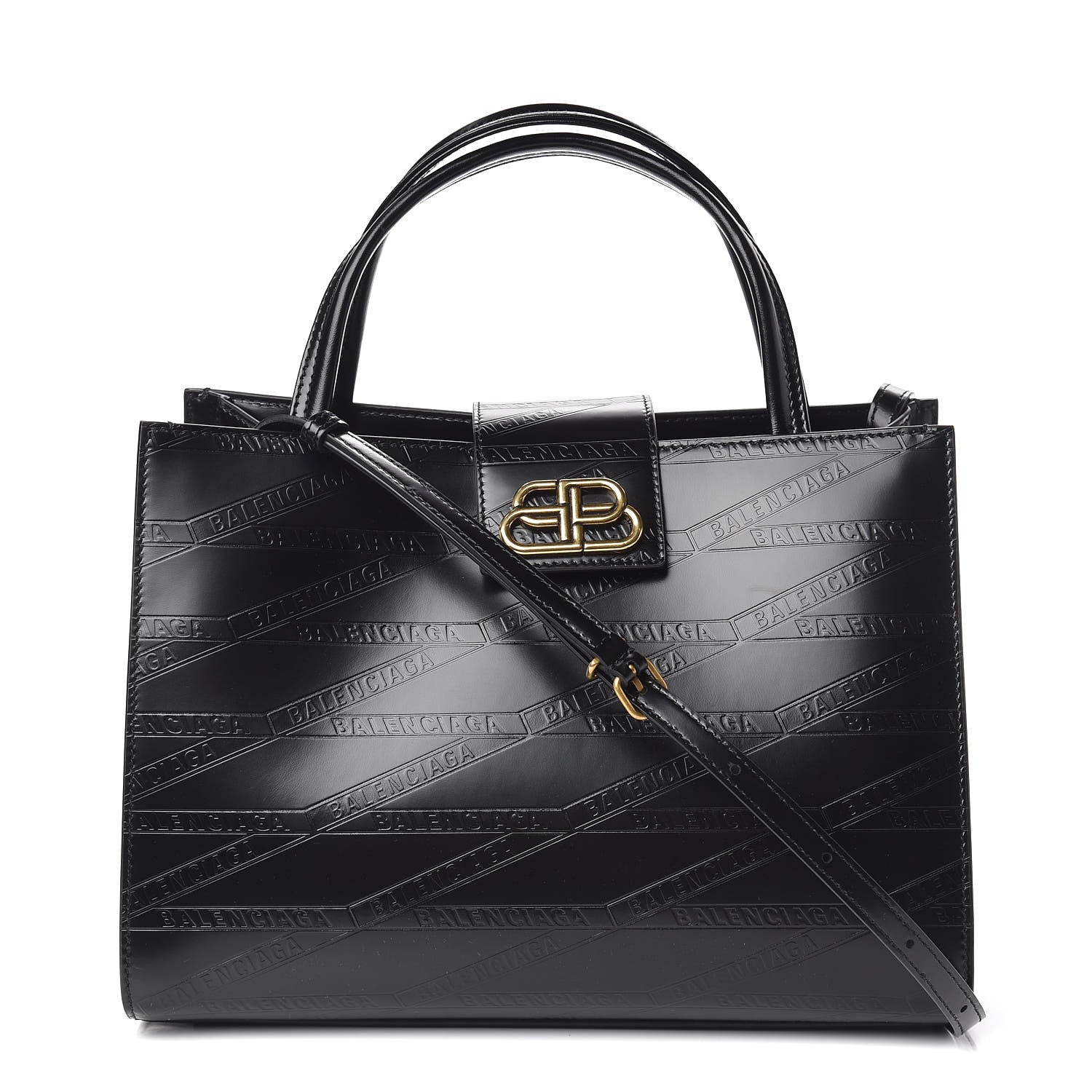 Balenciaga Calfskin Losange Monogram Embossed Medium Sharp Tote Black 1 of 10