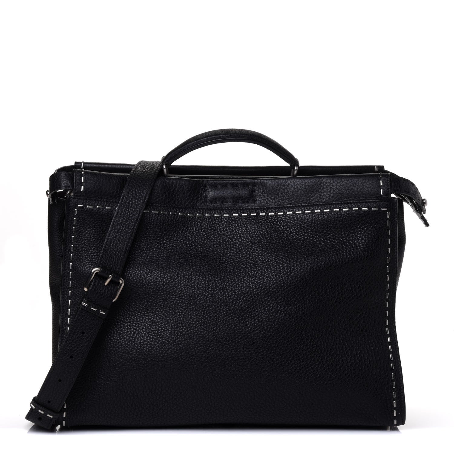 Fendi Cuoio Romano Selleria Metal Stitch Large Mens Peekaboo Iconic Essential Satchel Black 1 of 4