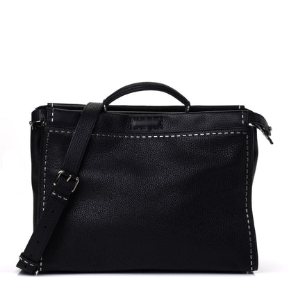 Fendi Cuoio Romano Selleria Metal Stitch Large Mens Peekaboo Iconic Essential Satchel Black 1 of 4