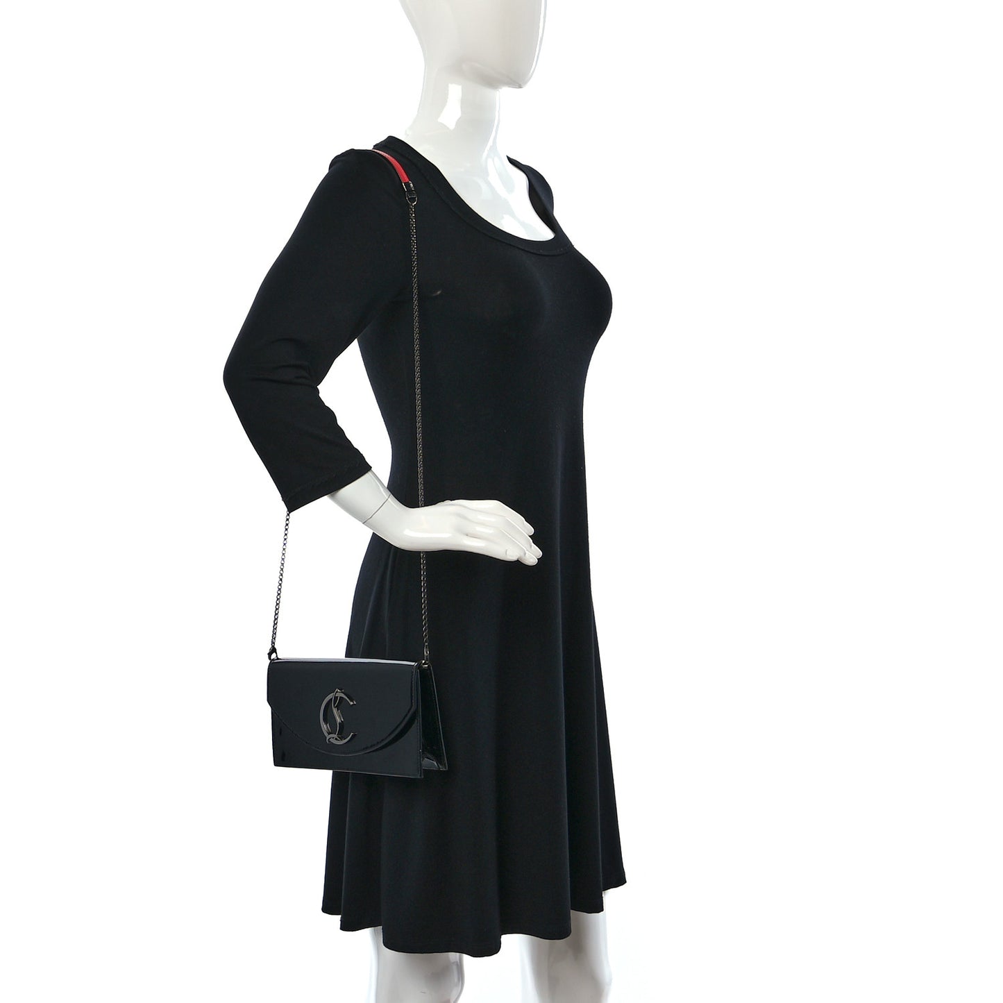 Patent Calfskin Loubi54 Crossbody Clutch Black