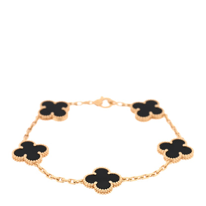 Van Cleef & Arpels 18K Yellow Gold Black Onyx 5 Motifs Vintage Alhambra Bracelet 1 of 4