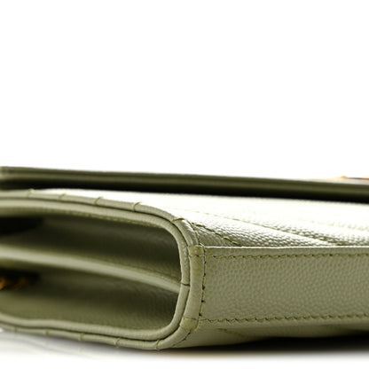 Saint Laurent Grain De Poudre Matelasse Chevron Monogram Chain Wallet Pistachio 9 of 12