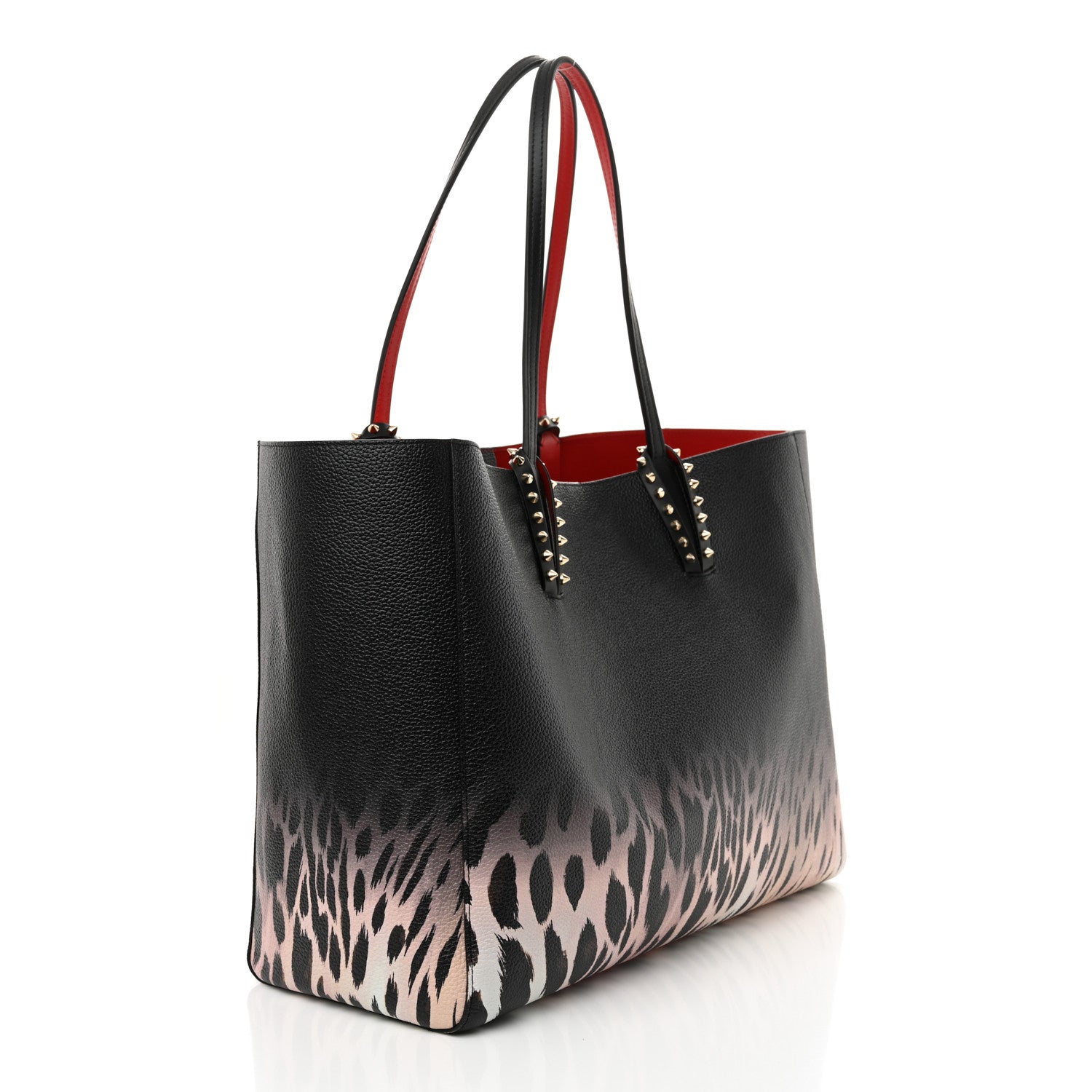 Christian Louboutin Calfskin Degrade Leopard Print Spikes East West Cabata Tote Black Pink Multi 4 of 11