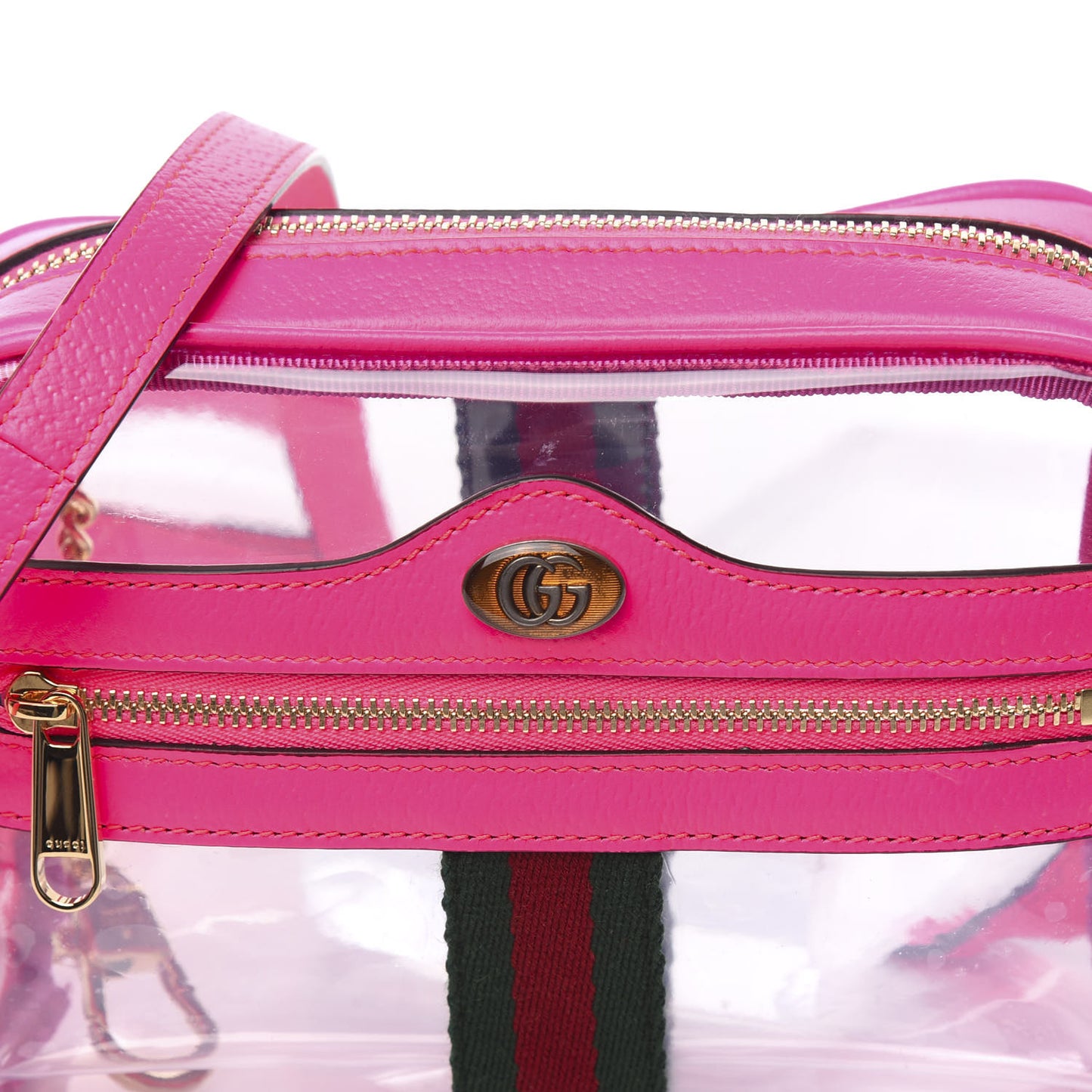 Vinyl Web Mini Ophidia Transparent Shoulder Bag Fluorescent Fuchsia