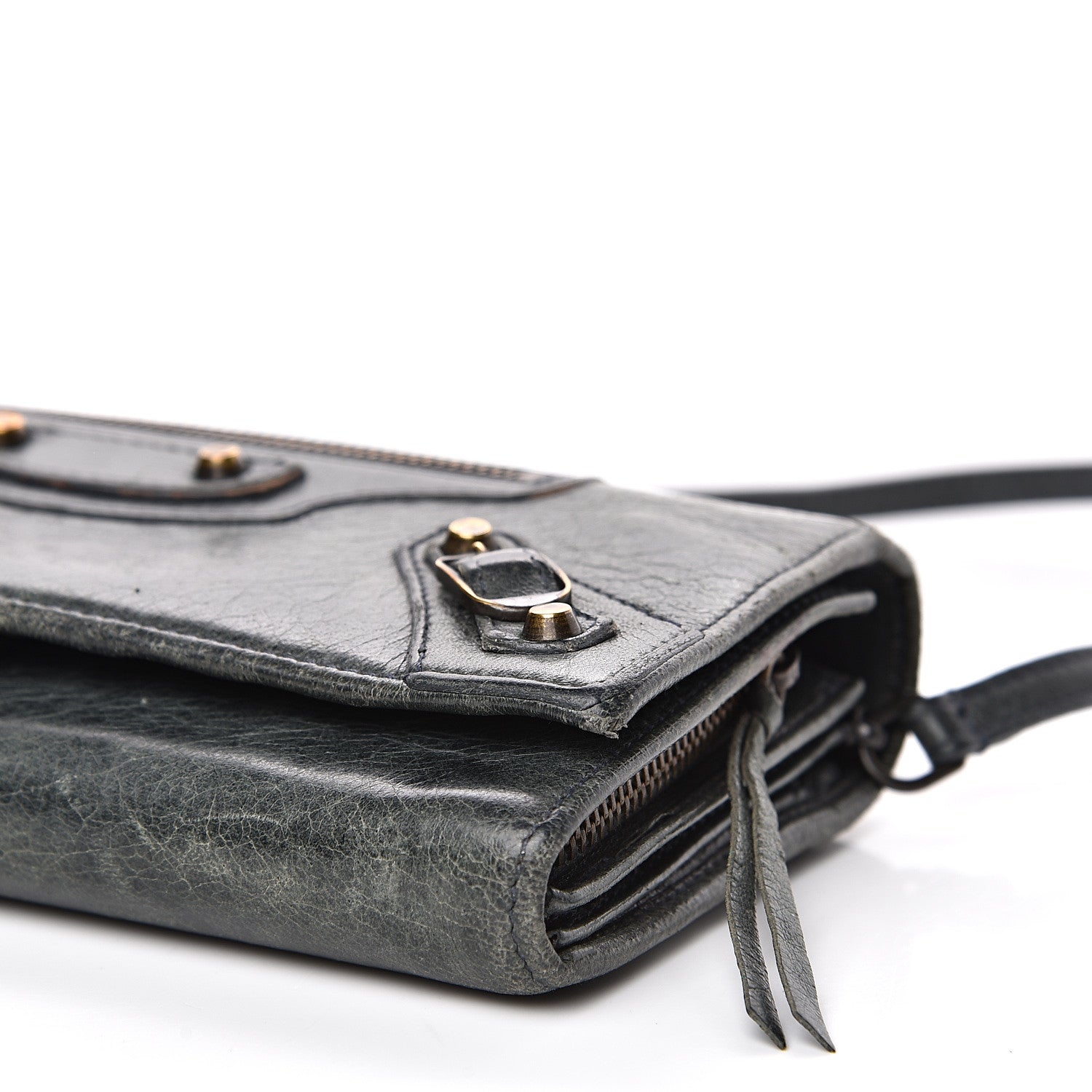 Balenciaga Agneau Classic Hardware Continental Wallet on Strap Anthracite 7 of 15