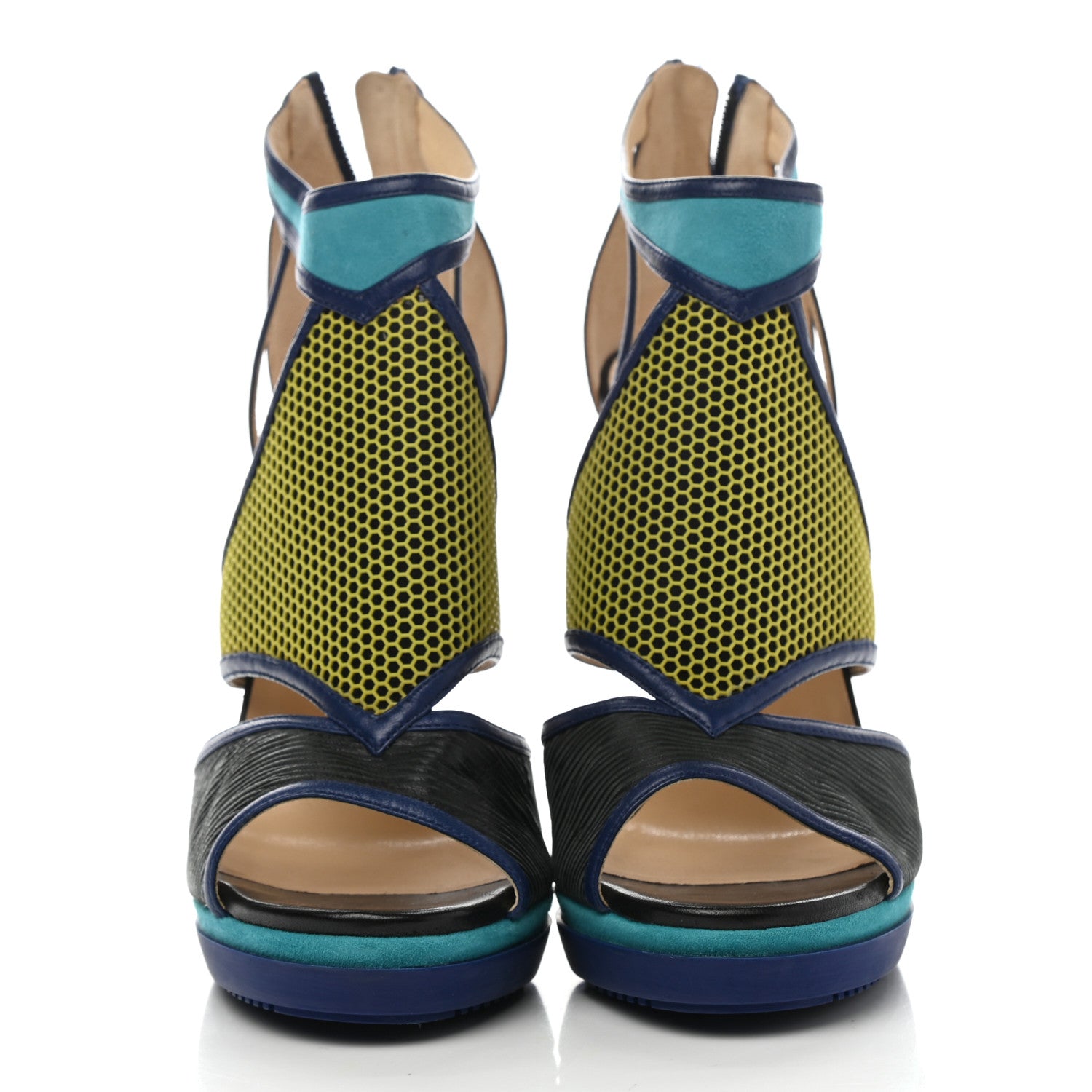 Jimmy Choo Calfskin Suede Enamel Lythe Mixed Media Platform Sandals 40.5 Black Multicolor 2 of 9
