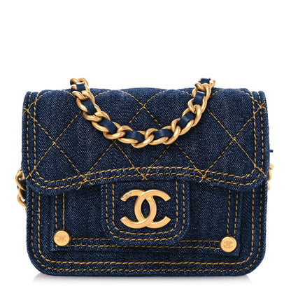 Chanel Denim Quilted Double You Card Holder On Chain Blue 1 of 11