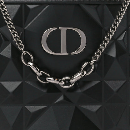 Christian Dior Calfskin Macrocannage Diamond Caro Zipped Pouch With Chain Black 7 of 9