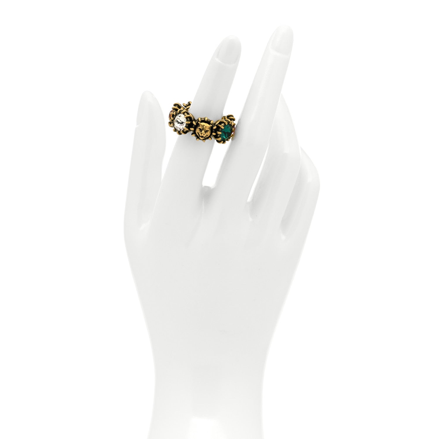Gucci Tigerhead Crystal Ring 5 Aged Gold Multicolor 2 of 5