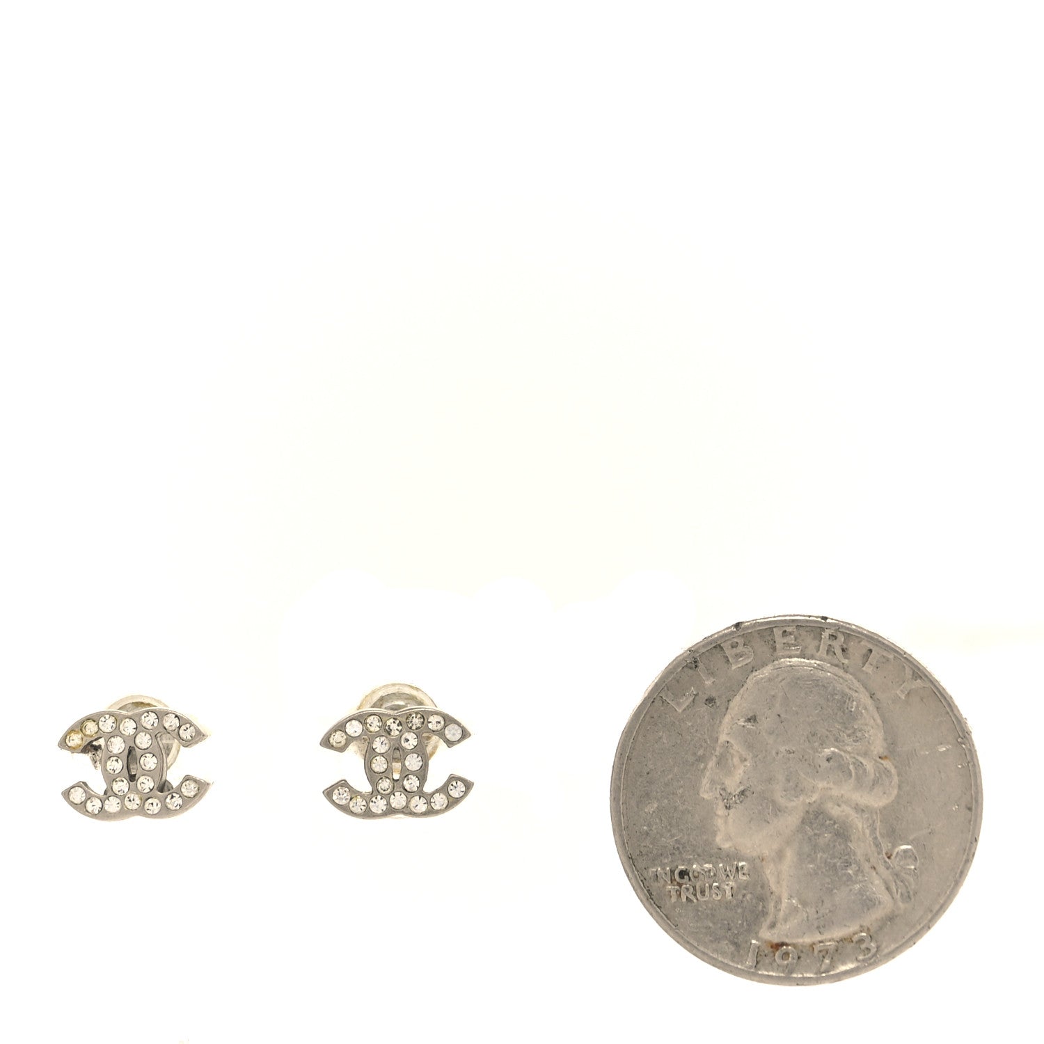 Chanel Crystal Mini Timeless CC Earrings Silver 2 of 5