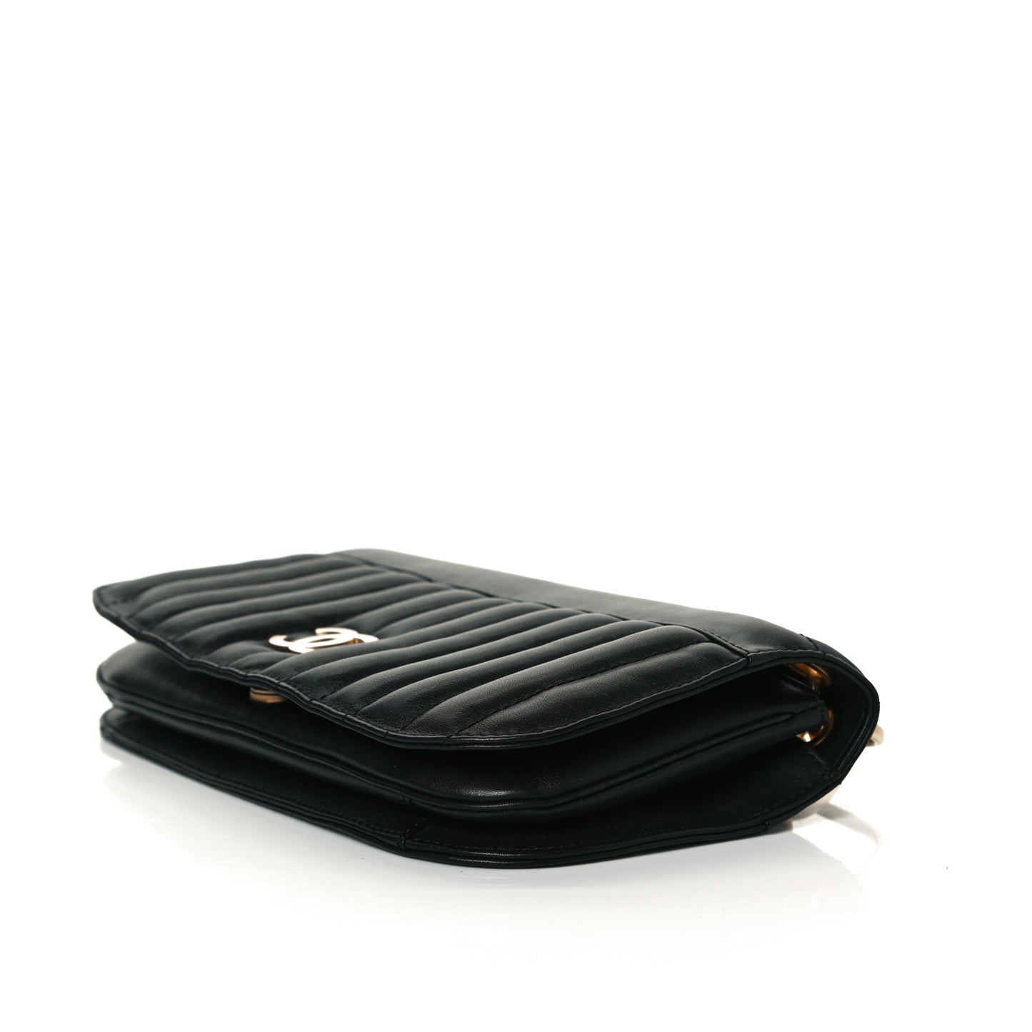 Calfskin Vertical Quilted Single Flap Black