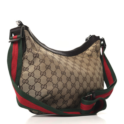 Gucci Monogram Web Medium Half Moon Hobo Dark Brown 2 of 9