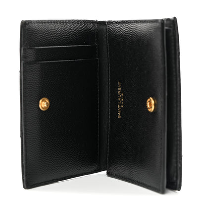 Saint Laurent Grain De Poudre Matelasse Chevron Monogram Flap Card Case Black 5 of 11