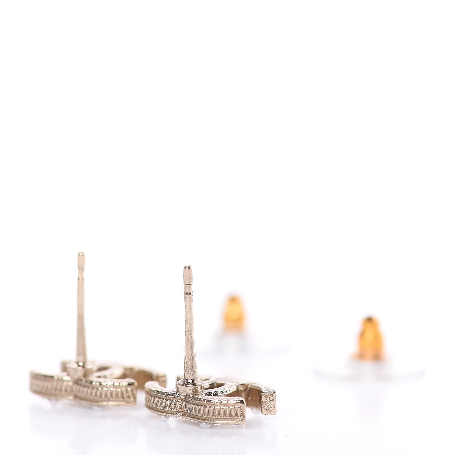 Chanel Pearl Crystal CC Charms Stud Earrings Light Gold 5 of 6