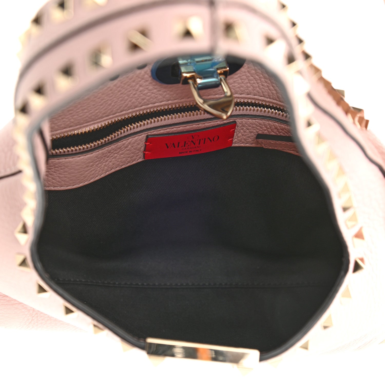 Valentino Garavani Pebbled Calfskin Small Rockstud Flip Lock Hobo Light Pink 5 of 7