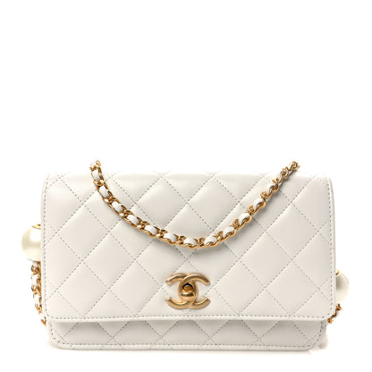 Chanel Lambskin Quilted Pearl Wallet On Chain WOC White 1 of 11