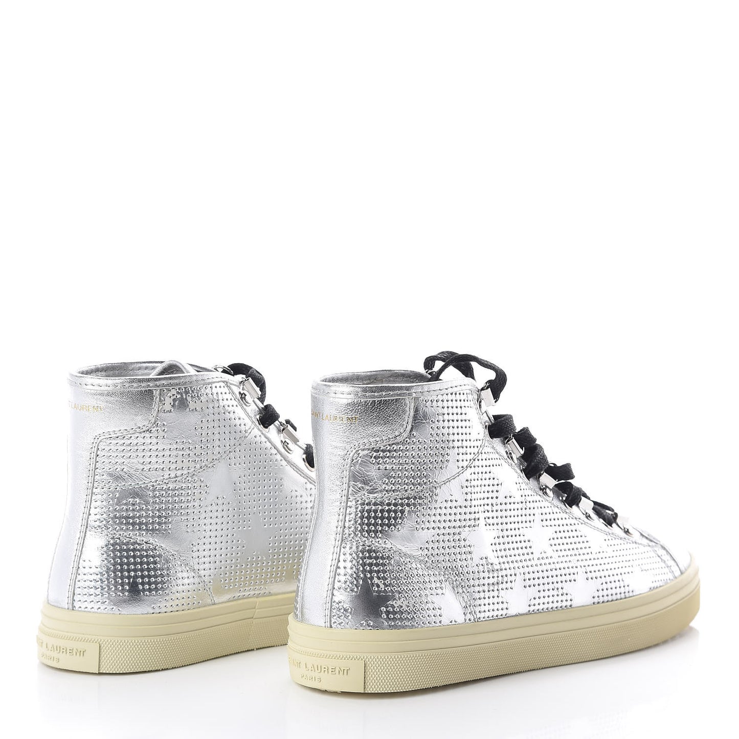 Metallic Calfskin Lambskin Mens Star Rivington High Top Sneakers 39 Argento