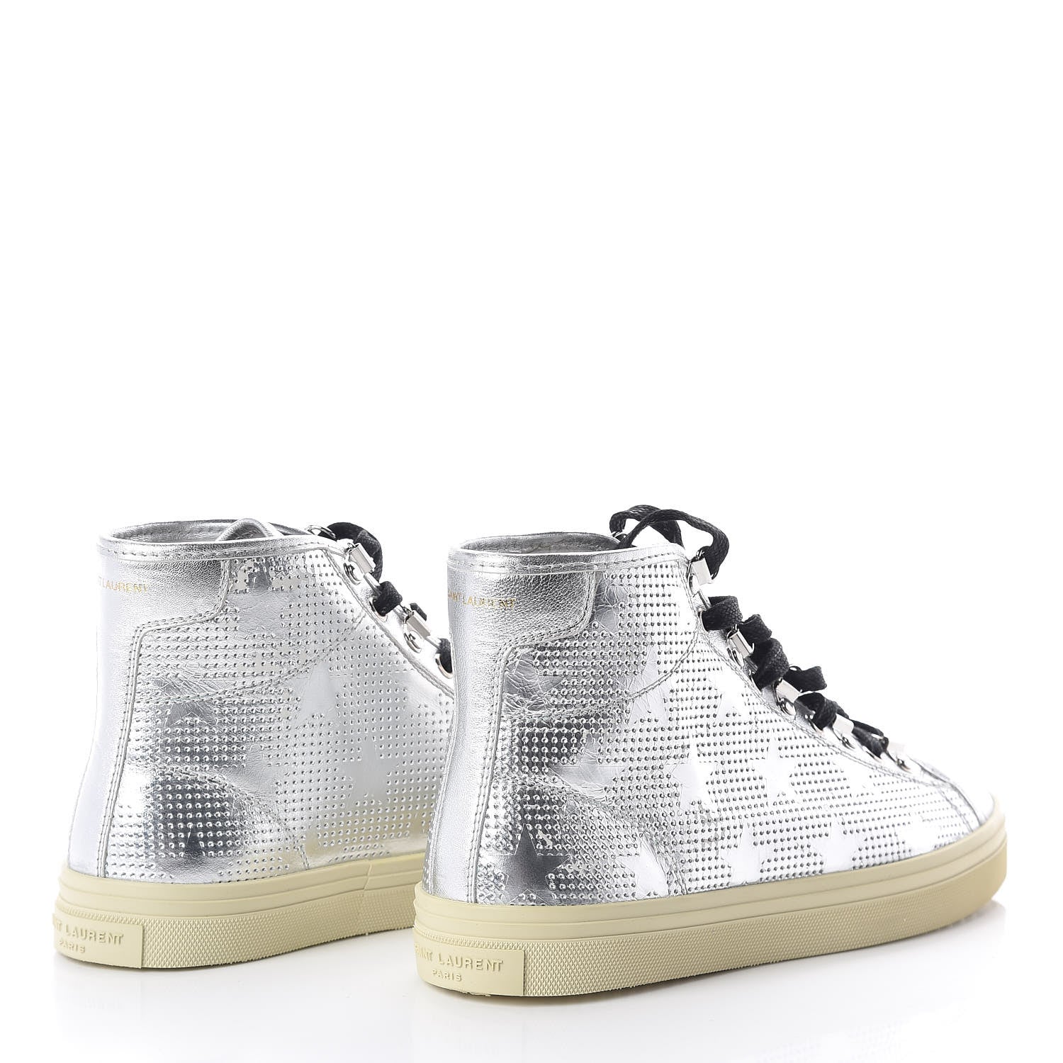 Saint Laurent Metallic Calfskin Lambskin Mens Star Rivington High Top Sneakers 39 Argento 4 of 11