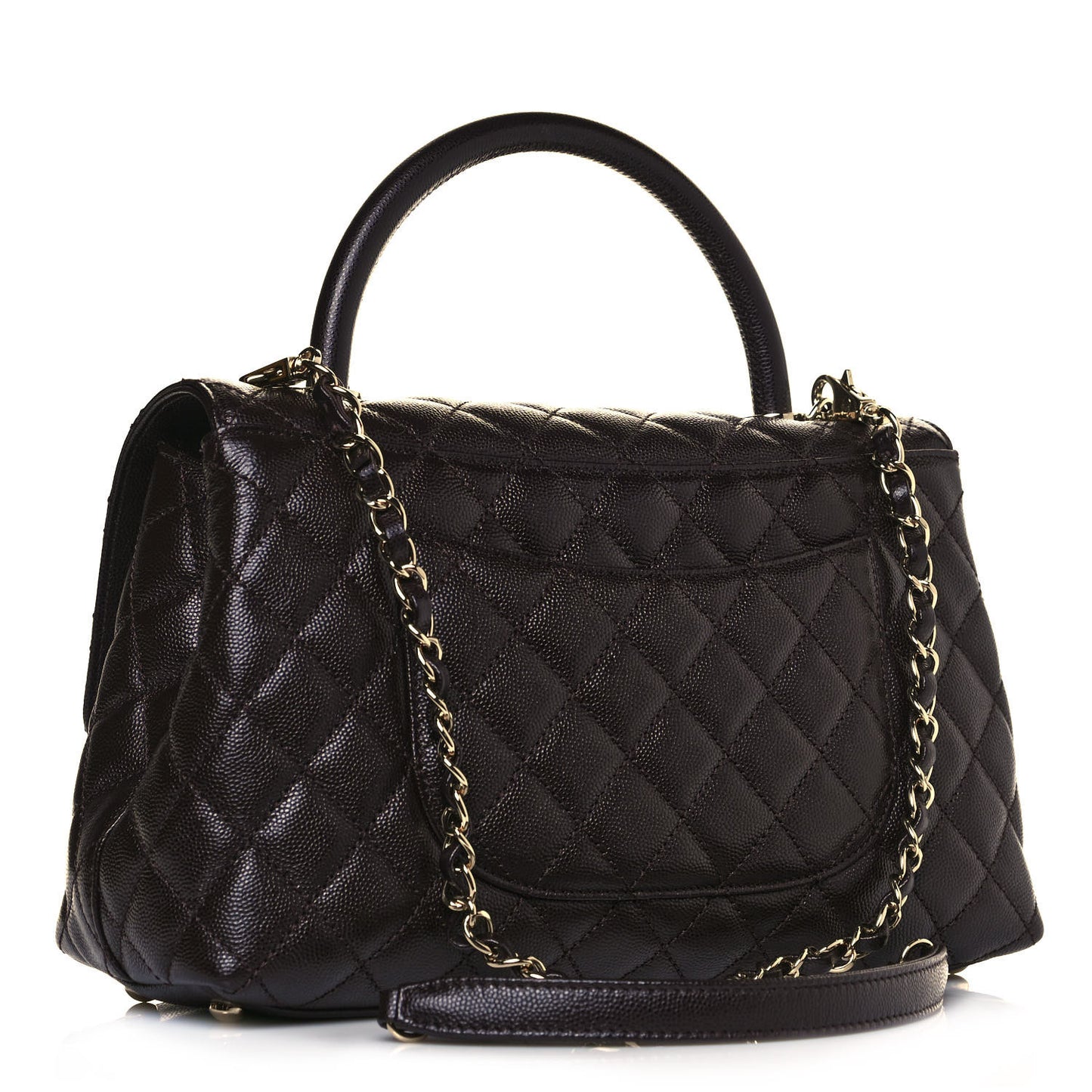 Caviar Quilted Small Coco Handle Flap Dark Brown