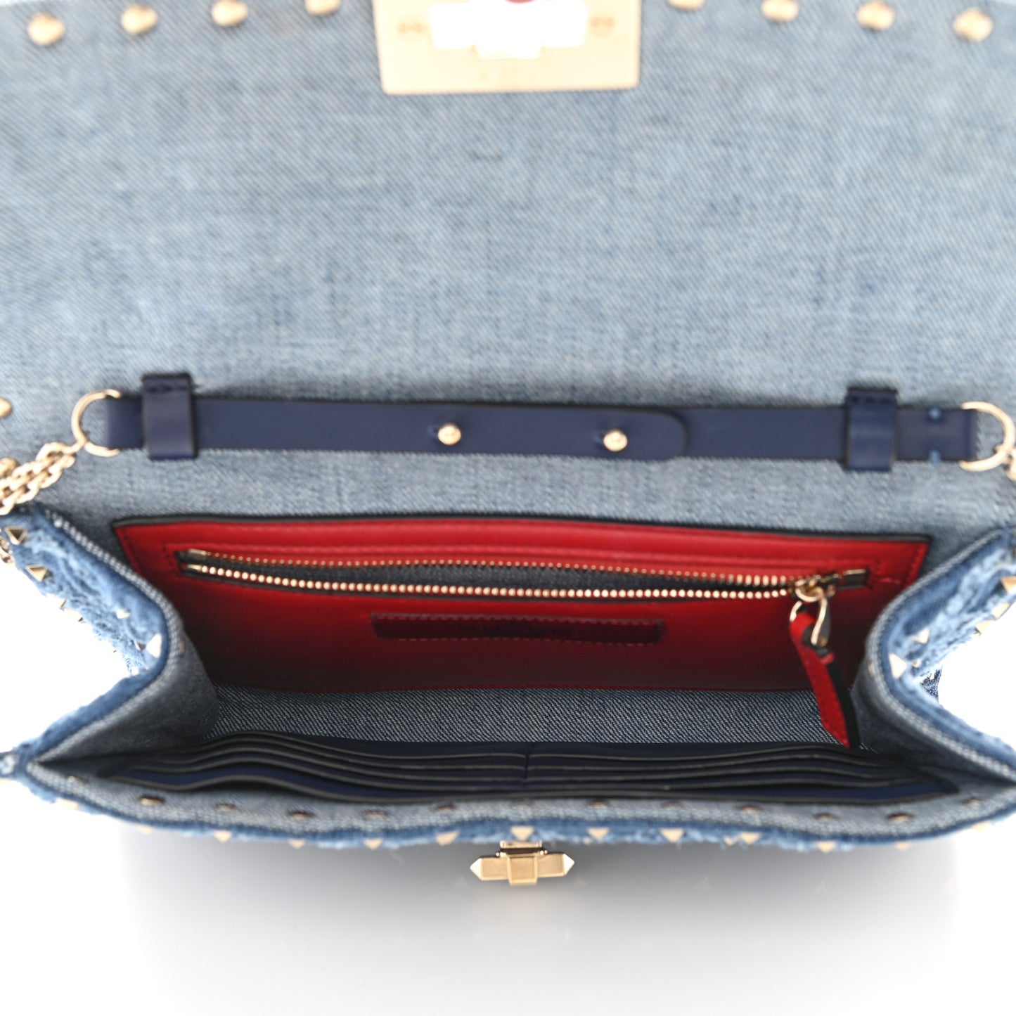 Denim Rockstud Spike Wallet on Chain Blue