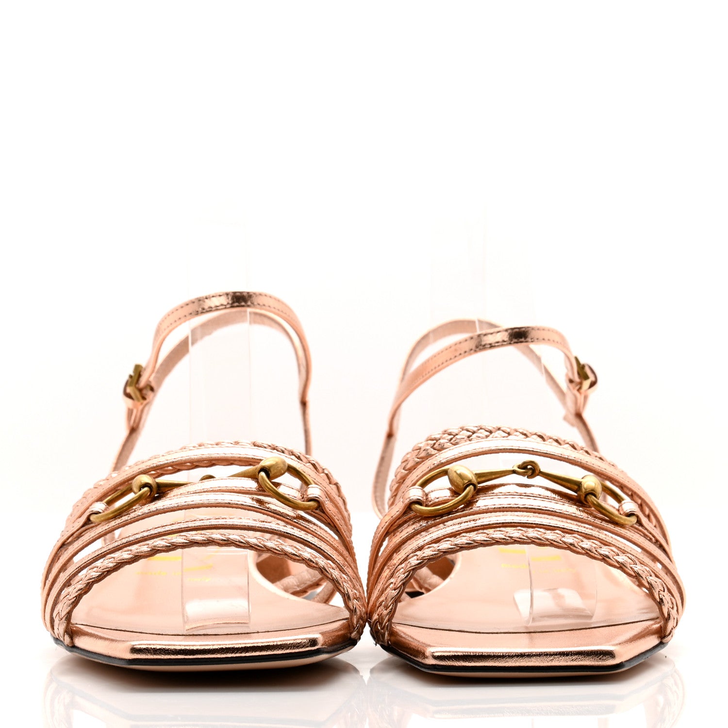 Gucci Metallic Nappa Braided Ketty Horsebit Sandals 38 Salmone 2 of 8