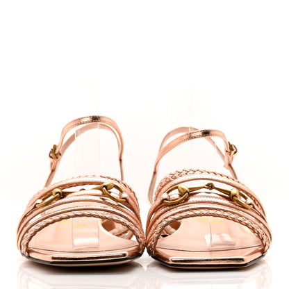 Gucci Metallic Nappa Braided Ketty Horsebit Sandals 38 Salmone 2 of 8