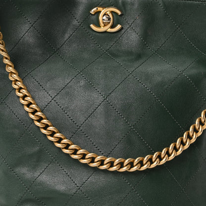 Chanel Calfskin Stitched Large Button Up Hobo Dark Green 8 of 10
