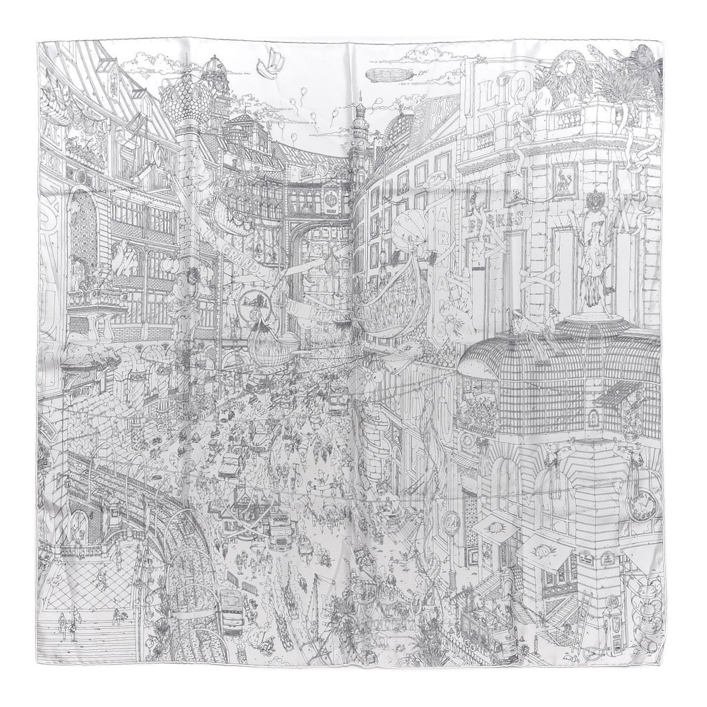Silk Le Grand Prix du Faubourg Scarf 90 White Black Gris