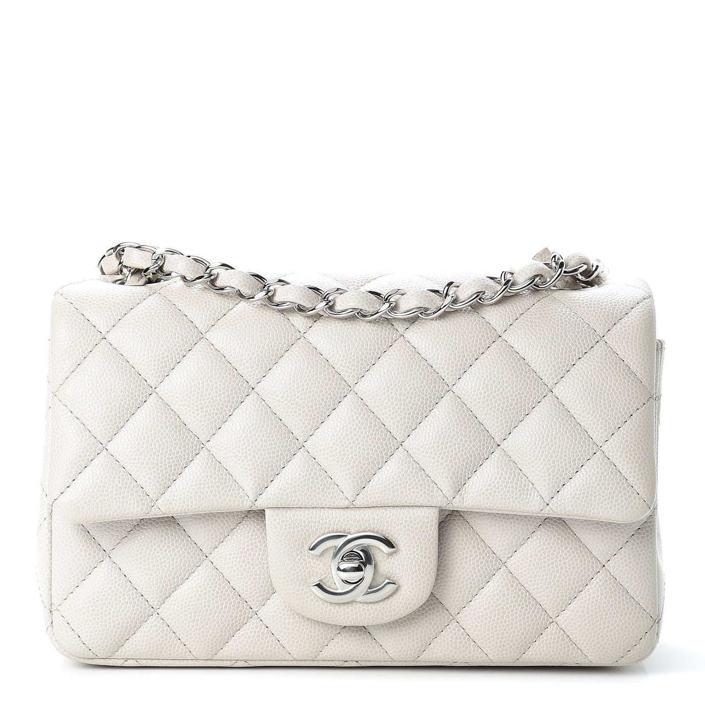 Caviar Quilted Mini Rectangular Flap Ivory