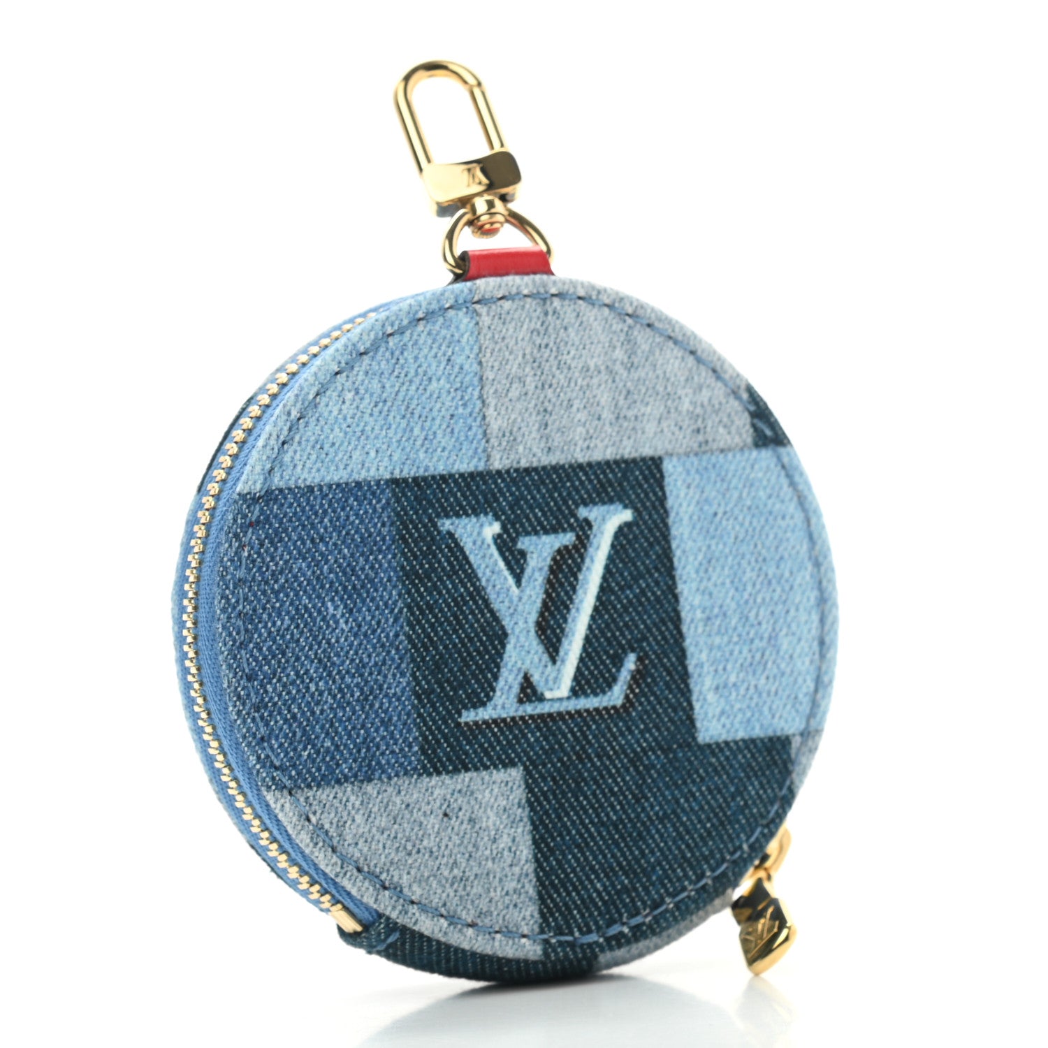 Louis Vuitton Denim Damier Monogram Patchwork Multi Pochette Accessories Coin Purse Blue Rouge 3 of 7