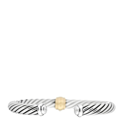 David Yurman Sterling Silver 18K Yellow Gold Diamond 7mm Cable Classics Station Bracelet 3 of 4