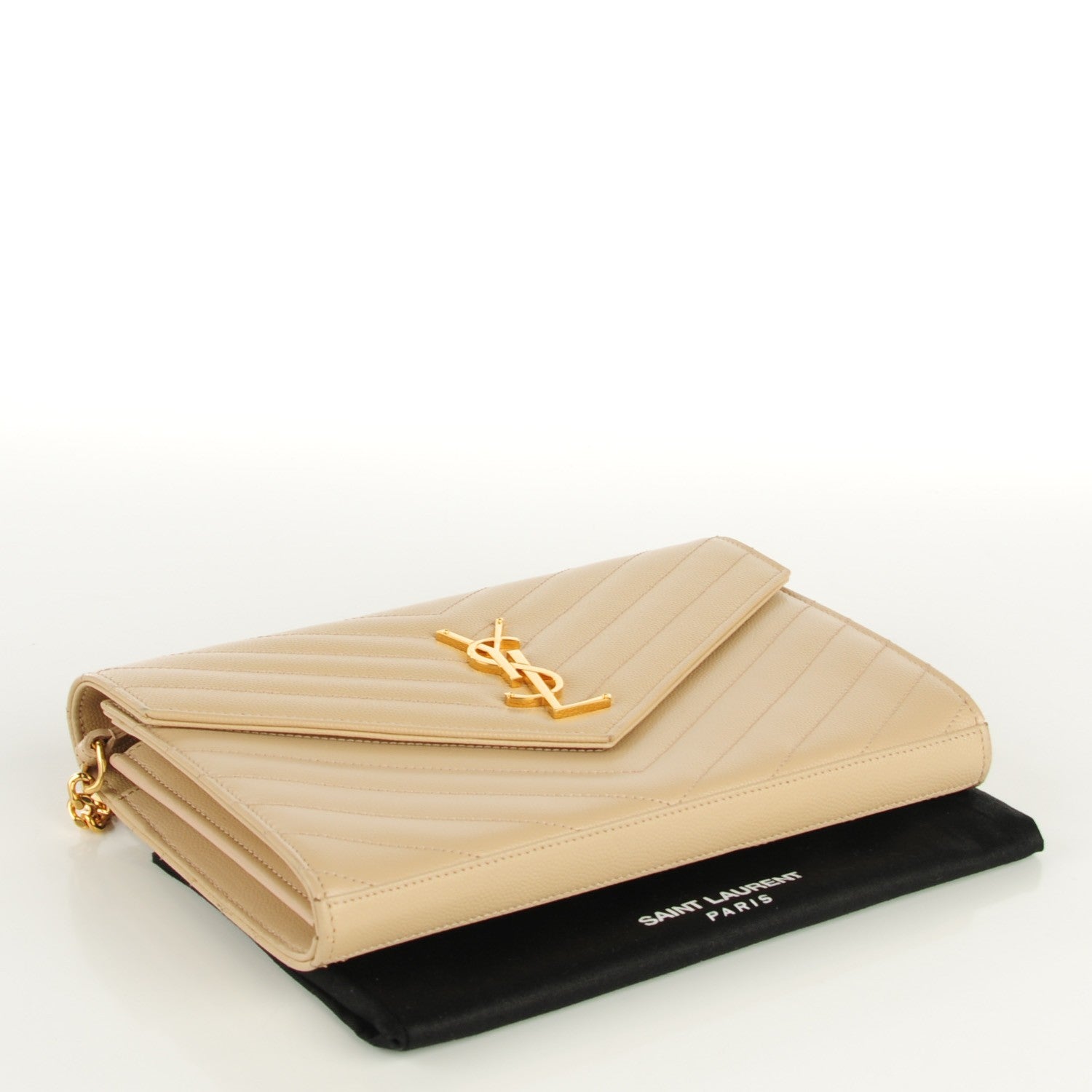 Saint Laurent Grain De Poudre Matelasse Chevron Monogram Chain Wallet Powder 4 of 8