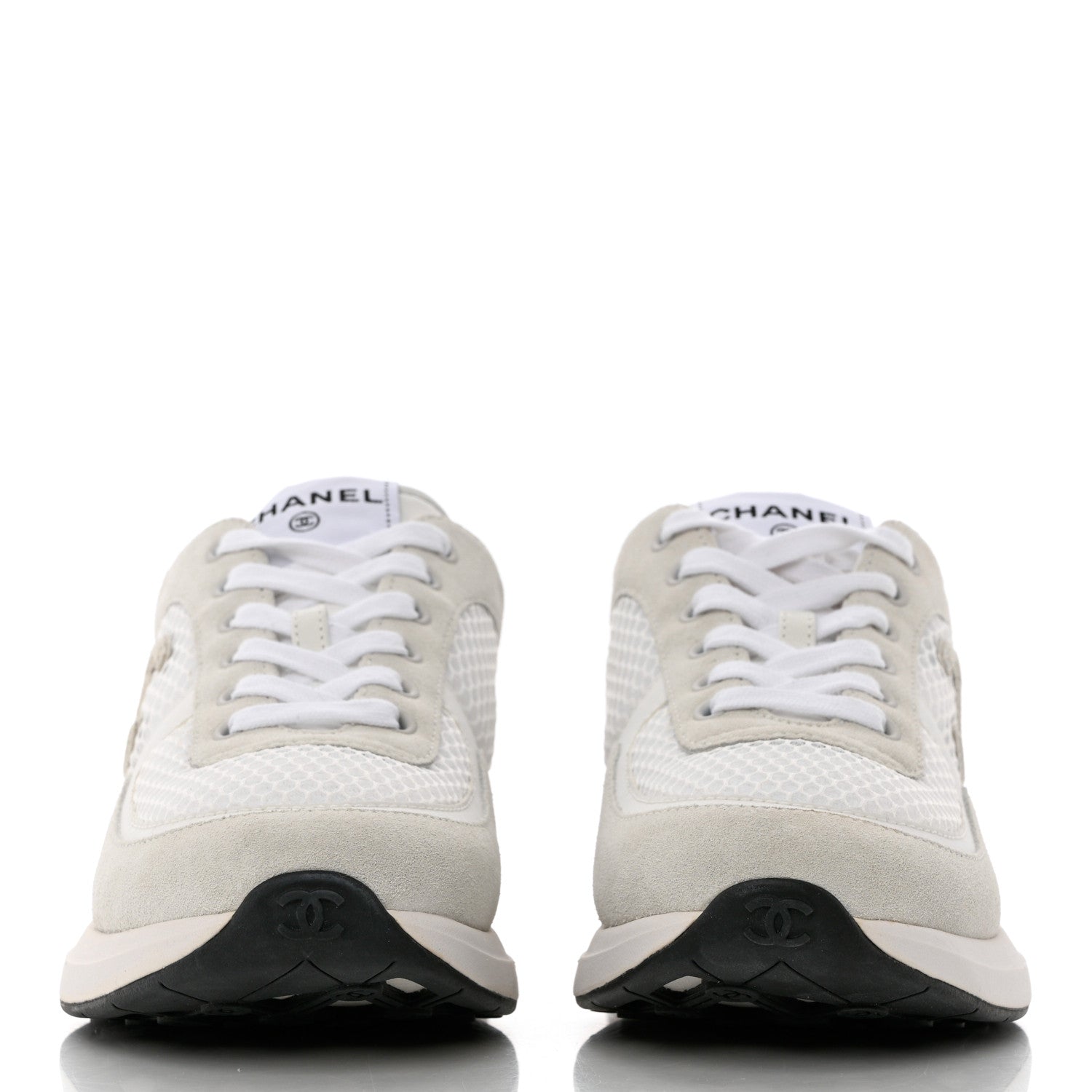 Chanel Calfskin Mesh Lycra Suede Womens Logo Sneakers 39 White 2 of 10