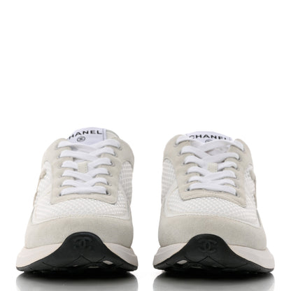 Chanel Calfskin Mesh Lycra Suede Womens Logo Sneakers 39 White 2 of 10