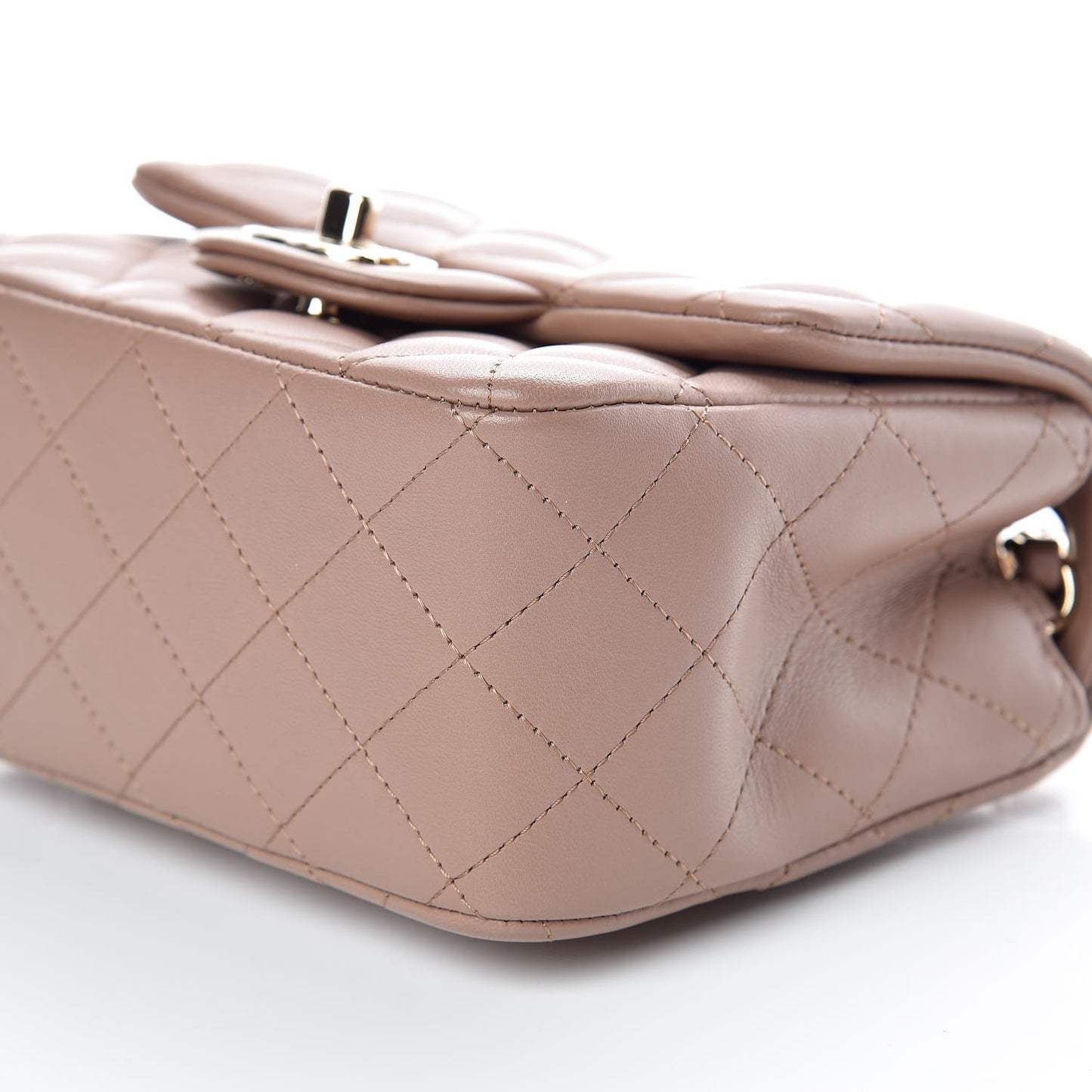 Lambskin Quilted Mini Square Flap Dark Beige