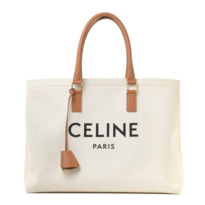Celine Canvas Calfskin Horizontal Cabas Natural Tan 1 of 12