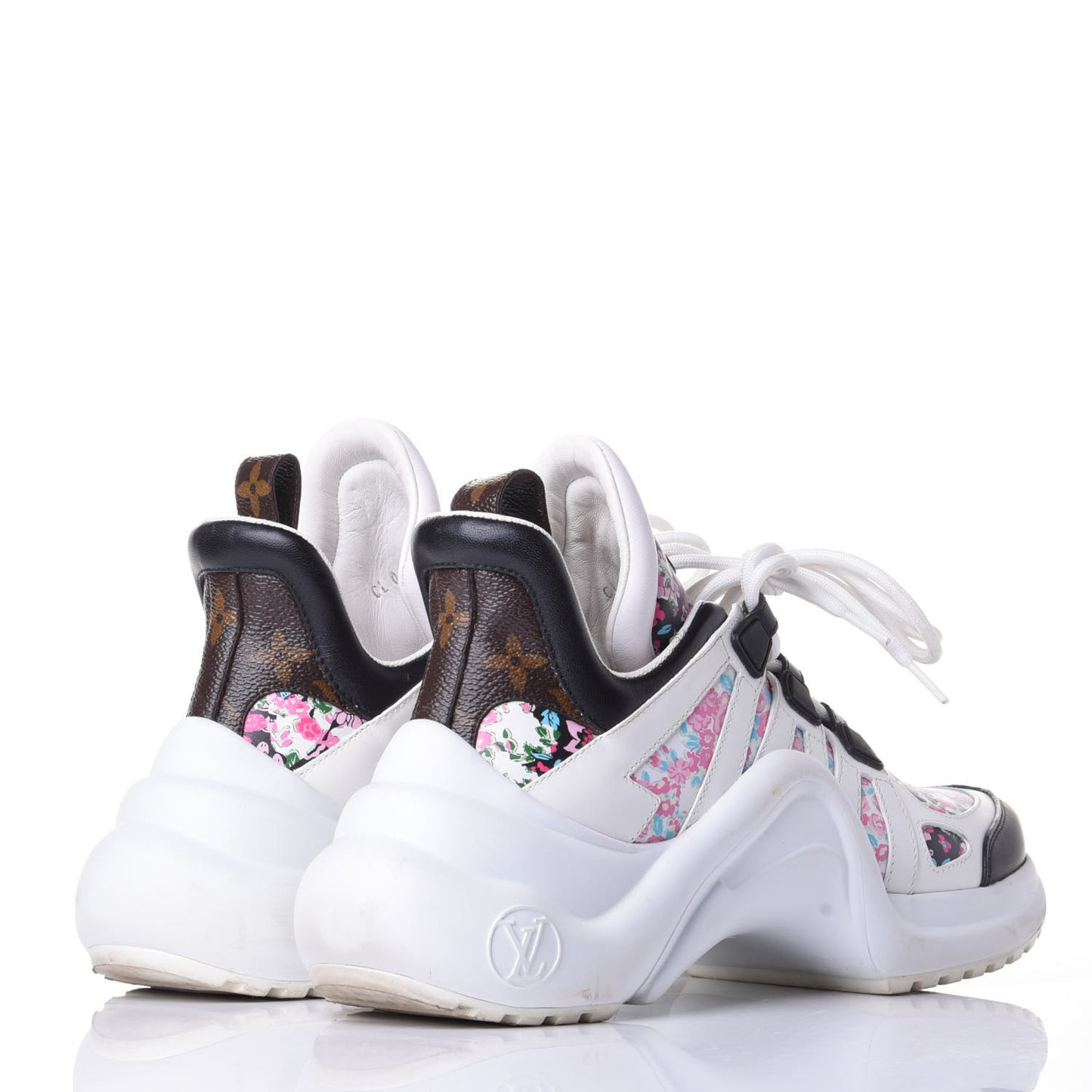 Flower Printed Calfskin Monogram LV Archlight Sneakers 37 Black Rose