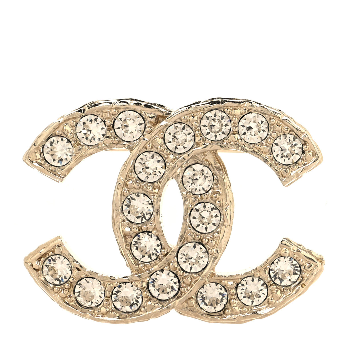Crystal Textured CC Brooch Light Gold