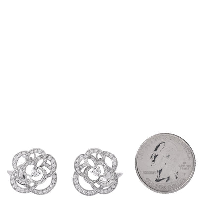 Chanel 18K White Gold Diamond Fil de Camelia Earrings 2 of 5