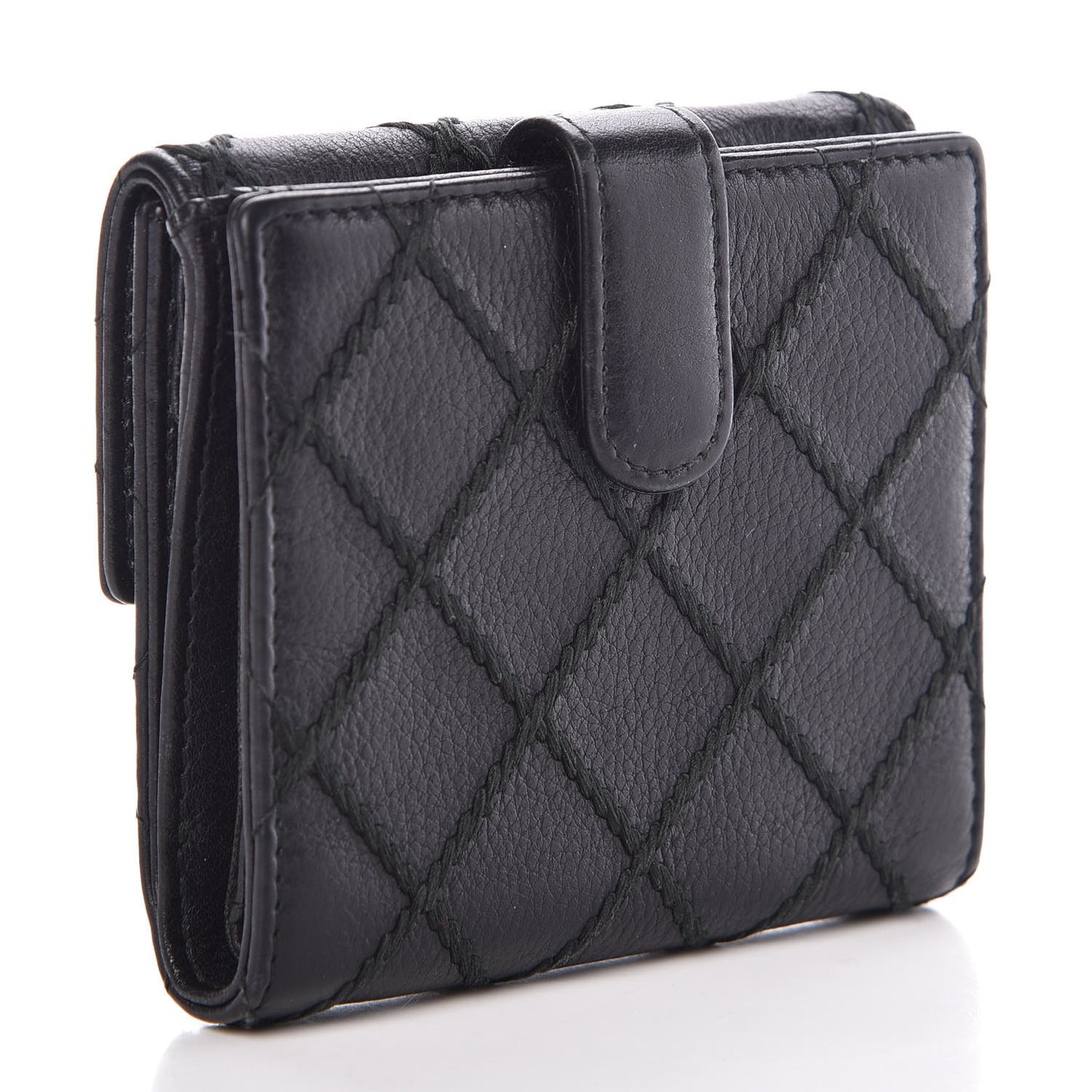 Lambskin Diamond Stitched Compact Wallet Black