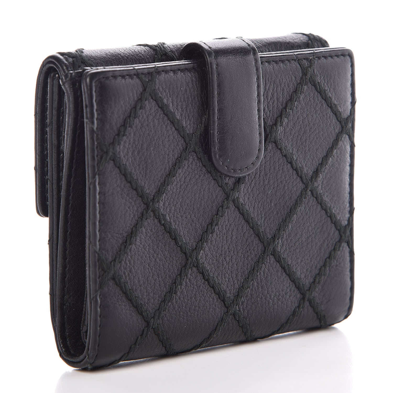 Chanel Lambskin Diamond Stitched Compact Wallet Black 3 of 12