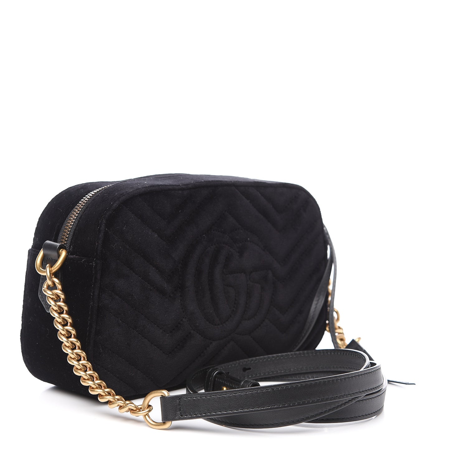 Velvet Matelasse Deer Embroidered Small GG Marmont Chain Shoulder Bag Black